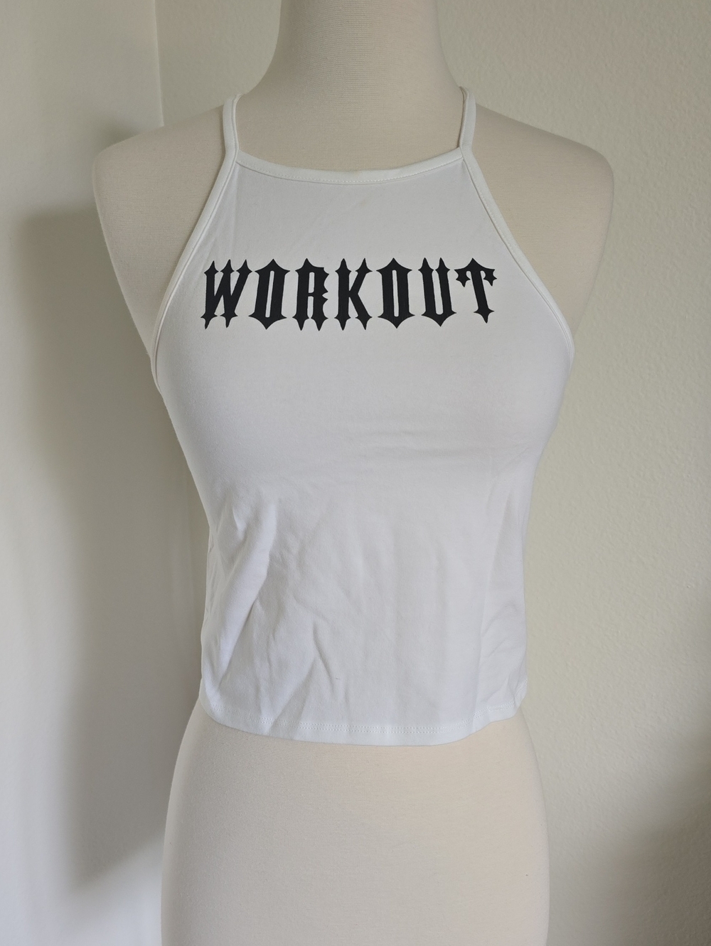 WXP CORE Workout Graphic White Halter Crop Top